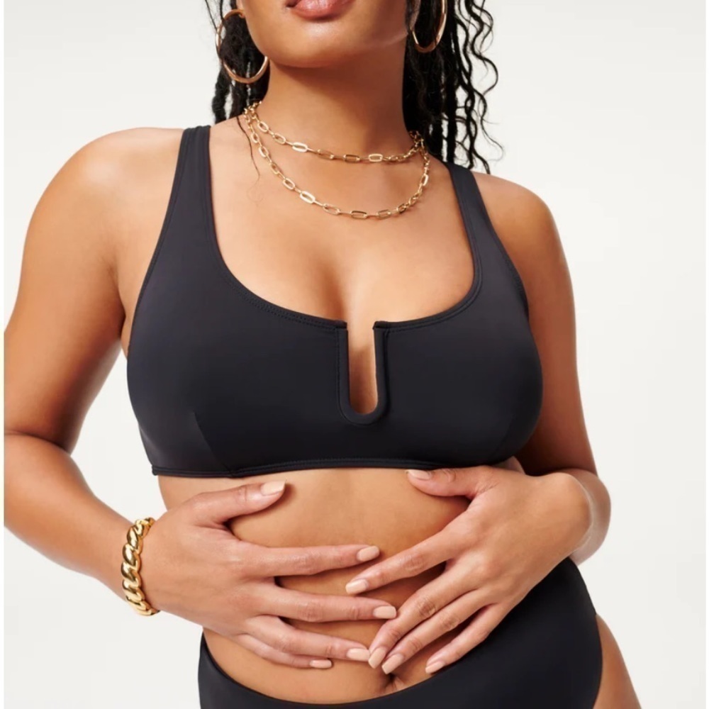 NEW Good American U RING VEGAS TOP swimsuit bikini black